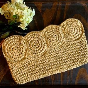 Talbots Straw Clutch with Metallic Beaded Thread